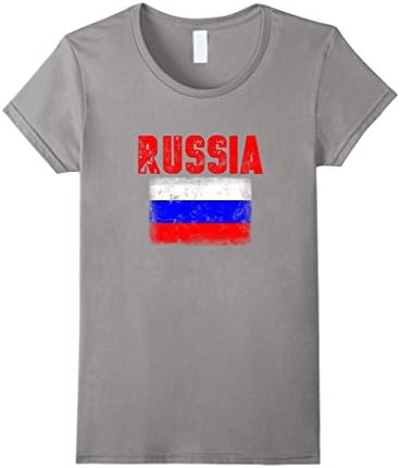 Women's Russia Flag Tshirt Distressed Russian Flag Clothing Medium Slate
