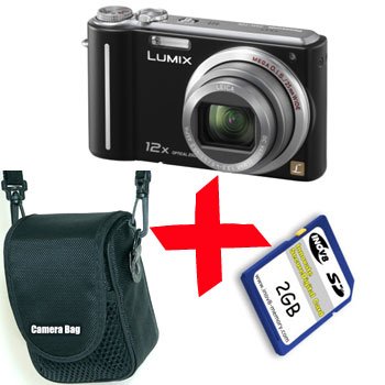 Panasonic TZ6 Black Digital Camera 10MP 12xZoom +Soft Case +2GB SD Bundle