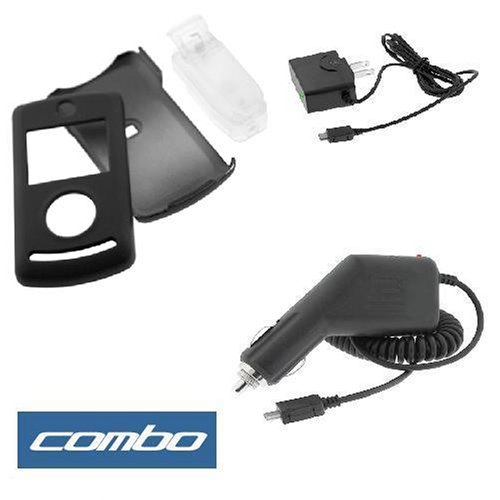 Solid Black Rubberized Hard Cover Case with Belt Clip + Rapid Car Charger + Home Travel Charger for LG Chocolate 3 VX-8560 Cell Phone