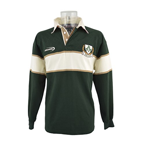 Polo Shirt with Cream & Gold Stripe and Ireland Shamrock Crest, Green colour