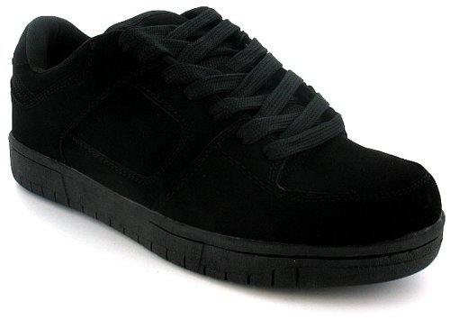 New Mens/Gents Black Imitation Nubuck Lace Up Skate Shoes/Trainers. - Black/Black - UK 10