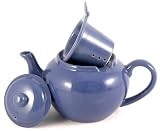 Ceramic 3-Cup Dominion Teapot with Tea Infuser Basket Accessories, Blue, 23oz capacity