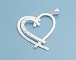 Sterling Silver Pendant - Stranded Heart - Clear Cubic Zerconia Studded Ribbon - 30mm Height