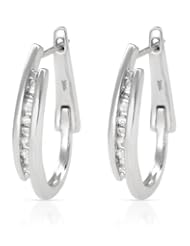 14K White Gold 0.25 CTW Color H I1-I2 Diamond Hoop Ladies Earrings. Length 22 mm. Total Item weight 4.8 g.