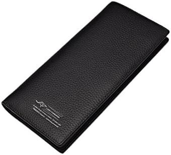 Men's Real Leather Long Style Money Clip Male Classic Purse Clutch Black