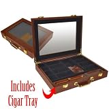 Trademark Poker Premium Wood Poker Chip Case with Cigar Tray - 240 Chip Capacity