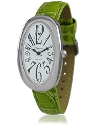 Bling Jewelry Geneva Platinum Oval White Dial Womens Green Leather Style Watch