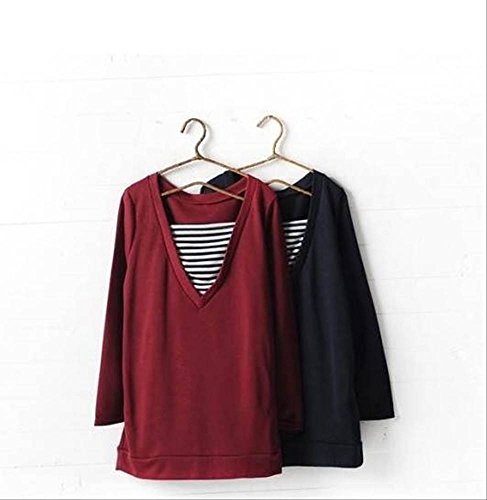 Sta.ANA(サンタ・アナ)  Vネック 胸元ボーダー ロングTシャツ レディース  M  L カラー2色