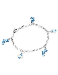 Unicornj Sterling Silver Childrens Bracelet with Dolphin and Clover Charms Blue and White
