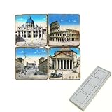 Aimants en marbre, coffret de 4, motif Rome antique, finition antique, dimensions: L 5 x l 5 x h 1 cm