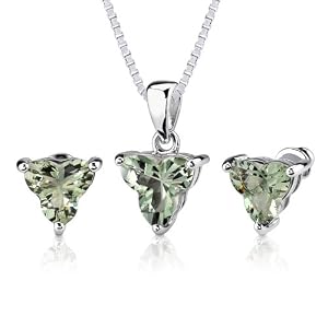 Ultimate Allure: 6.75 carat Tri Flower Cut Green Amethyst Pendant Earring Set... by