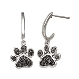 Sterling Silver Black Diamond Dog Paw Earrings (3/8 cttw)