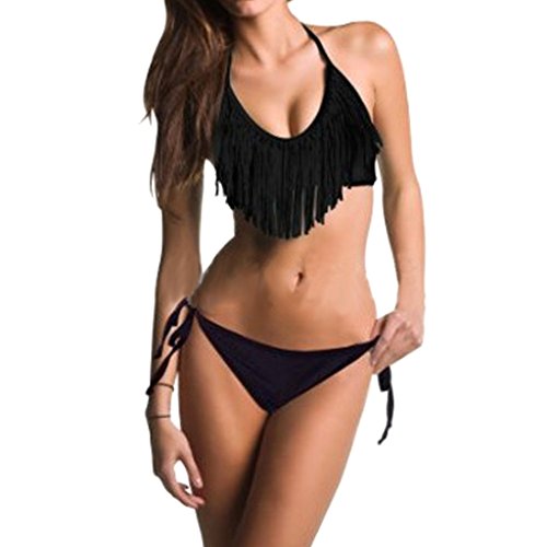 Buenos Ninos Women's 2pcs Sexy Boho Fringe Tassel Bikini Set Swimwear Swimsuit