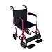 Transport Folding Wheelchair with Burgundy Aluminum Frame, Dual Handbrakes, Padded Armrests, Detachable Footrests, and Drop Back Handle by MedMobile.