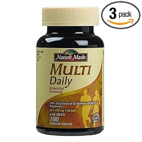 Nature Made Multi Daily Multiple Vitamin and Mineral with Calcium, Iron and Zinc, 100 Tablets (Pack of 3)