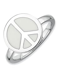 Sterling Silver Stackable Expressions Polished White Enameled Peace Sign Ri Size 7