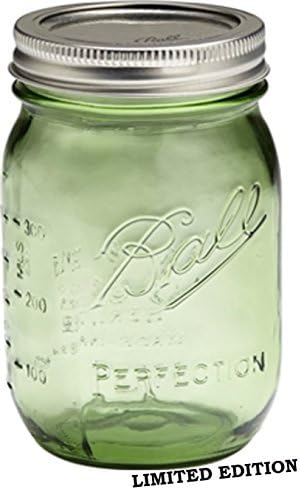 Vintage Green 16oz Ball Canning Jars Regular Mouth - Case of 6 [includes 2 piece lids]
