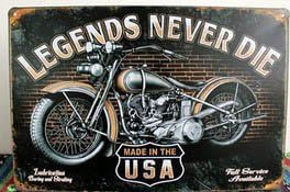 Christmas Gift Tin Sign Legends Never Die Metal Decor Wall Art Vintage Rustic Store Motorcycle Man Cave C-08