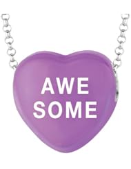Sterling Silver 17mm Purple enamel Sweethearts AWESOME Heart Pendant