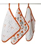 Aden & Anais Muslin Washcloth Set 3-Pack - Orange and Silver