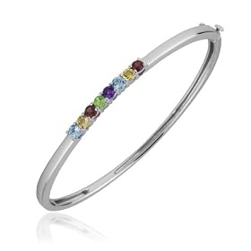 Sterling Silver Multi-Gemstone Bangle Bracelet by