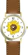 Sun Flower or Sunflower - WATCHBUDDY&reg; DELUXE TWO-TONE THEME WATCH - Arabic Numbers - Brown Leather Strap-Women's Size-Small