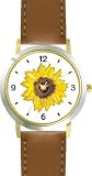 41E3e093zfL. SL160  Sun Flower or Sunflower   WATCHBUDDY® DELUXE TWO TONE THEME WATCH   Arabic Numbers   Brown Leather Strap Childrens Size Small
