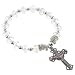 Religious Bracelet with Clear Rondell Faceted Beads and Crucifix- 5'' Overall Length - 7'' Stretchy Bracelet