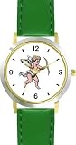 Cupid & Bow & Arrow - Cherub, Angel or Cupid Theme - WATCHBUDDY&reg; DELUXE TWO-TONE THEME WATCH - Arabic Numbers - Green Leather Strap-Size-Large ( Men's Size or Jumbo Women's Size )