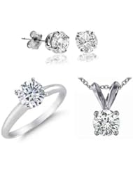 1 CT Diamond Set 14K White Gold - Ring, Pendant & Earrings (I1-I2 Clarity)