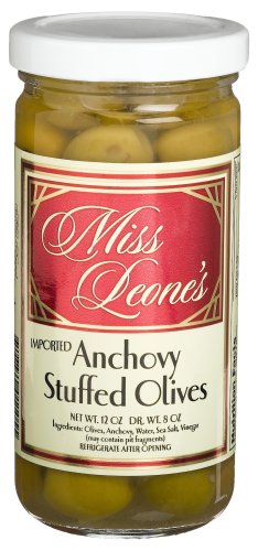 Miss Leone's Anchovy Stuffed Queen Olives, 12-Ounce Jars (Pack of 3) by Anchovy Stuffed Olives