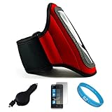 Red Moisture Resistant Neoprene Sports Active Workout Armband with Adjustab ....