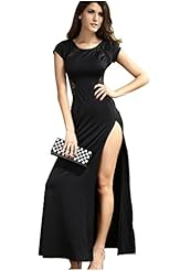 Sexy Lace Slit Polyester Sleeveless Summer Round Neck  Dress