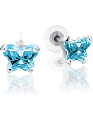 Bfly® Girls 10k Gold March Birthstone Butterfly CZ Earrings with Safety Backs