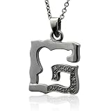 Men's Black Sterling Silver Alphabet Initial G Black Diamond Pendant Necklace - 0.11 carat
