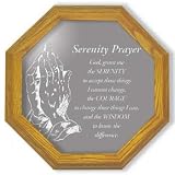 Decorative Etched Mirror - Serenity Prayer Inspirational Art Etching, Octagon Solid Oak Framed Wall Mirror, 20 inches