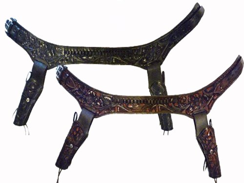 Western Cowboy Double Holster Rig Gun Belt - 44/45 Caliber - Brown or Black Hand Tooled - TV Movie Prop