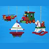 Old Fashion Wood Rocking Horse With Teddy Bear Christmas Ornament