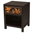 Handmade Asian Furniture - 20" Black Wood Nightstand With Drawer & Painted Rainforest Design