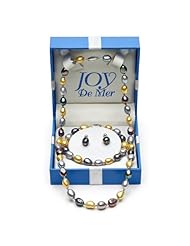925 Sterling Silver Freshwater Pearl Multicolor Necklace, Bracelet and Earrings Set 10355-AM