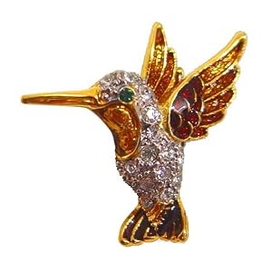 Hummingbird Pin Brooch 24K Gold Swarovski Crystals White Red Amber Green Jewelry