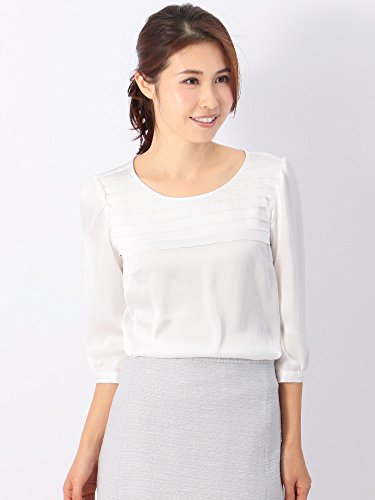 (ザ・スーツカンパニー) ハンドウォッシュ/ヴィンテージサテン タックティアード7分袖ブラウス ホワイト