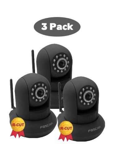 3 PACK Foscam FI8910W Wireless/Wired Pan & Tilt IP/Network Camera with IR-Cut Filter for True Color Images - 8 Meter Night Vision and 3.6mm Lens (67° Viewing Angle) - Black NEWEST MODEL 3 PACK Foscam FI8910W Wireless/Wired Pan & Tilt IP/Network Camera with IR-Cut Filter for True Color Images - 8 Meter Night Vision and 3.6mm Lens (67° Viewing Angle) - Black NEWEST MODEL