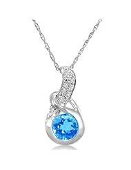 Swiss Blue Topaz and Diamond Pendant in Sterling Silver (1ct tgw, 18inch chain)