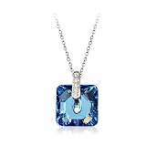 Blue Crystal Square Necklace Used Swarovski Crystals