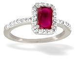 14K White Gold Genuine Emerald-cut Ruby and Diamond Ring