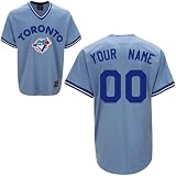Toronto Blue Jays Cooperstown Fan Road Baseball Jersey by Majestic with YOUR NAME & NUMBER Laser Cut and Custom SEWN ON with AUTHENTIC TWILL