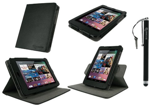 rooCASE Dual-View Multi Angle (Black) 100% Genuine Leather Folio Case Cover and Capacitive Stylus for Google Nexus 7 Tablet (Automatically Wakes and Puts the Nexus 7 to Sleep)