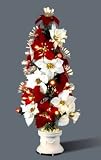 National Tree Company SZI7-132-36 36 Inch Fiber Optic Slim Ice Tree with Red & White Poinsettias, Faceted Bulbs, Cones and Antique White Column Base - Green/Clear Twinkle Wheel