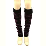 Winter Knit Leg Warmers Dance Snow Flake Purple with Black